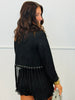 Black Suede Eyelet Stud Fringe Hem Cardigan (Reg.)
