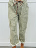 Olive Striped Twill Barrel Pants (Reg.)