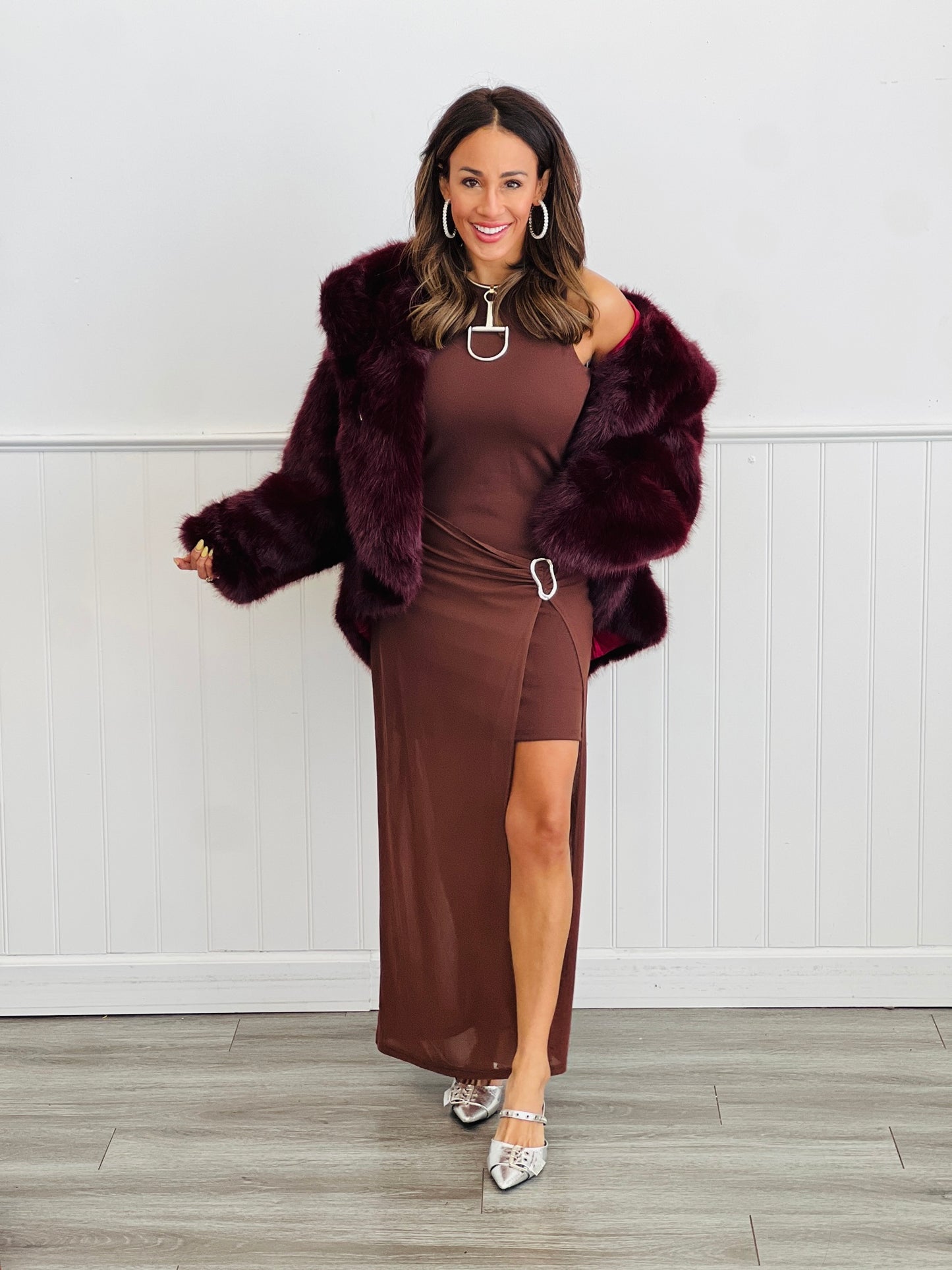 Dark Brown Side Buckle Maxi Dress (Reg.)