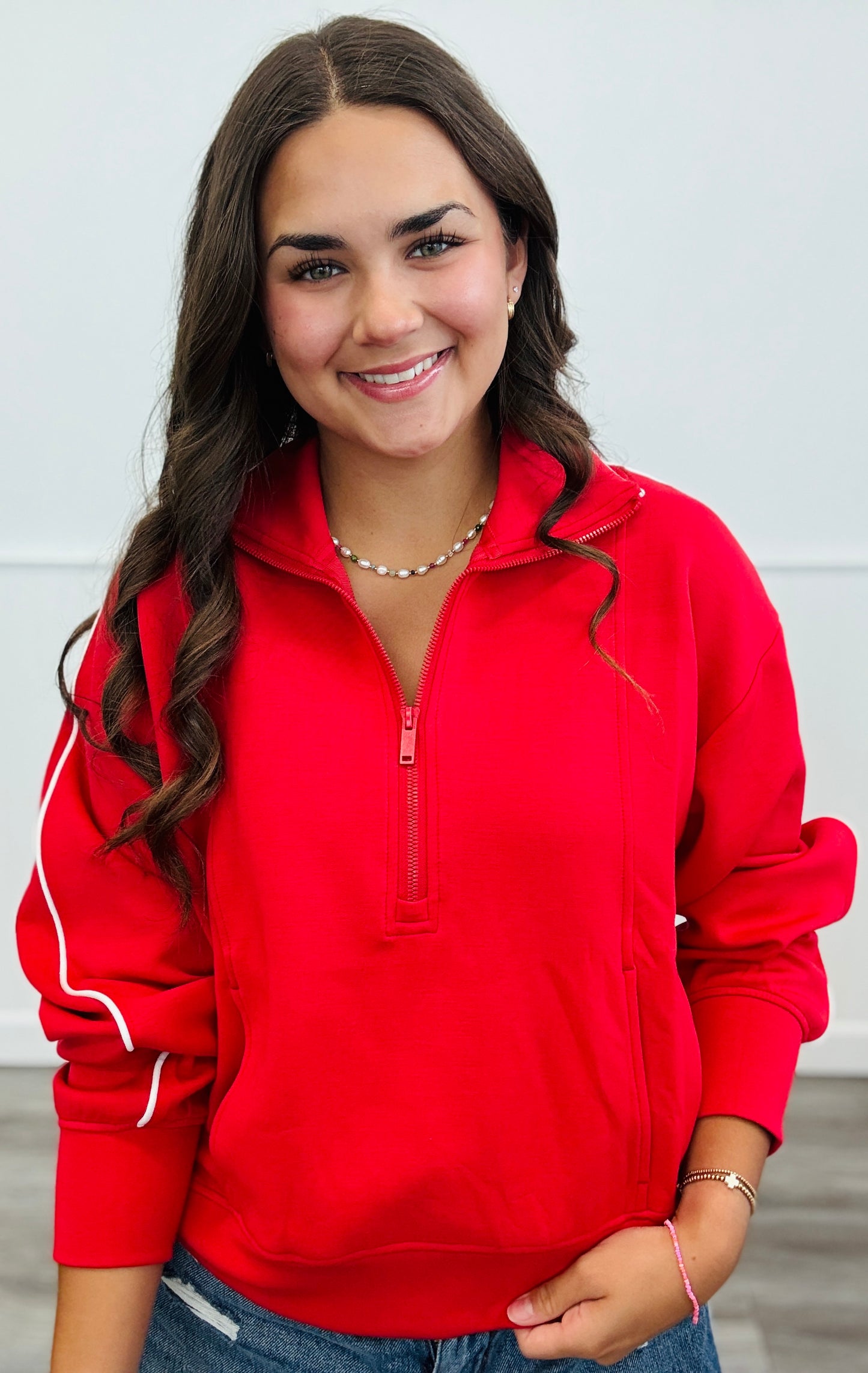 Modal Side Piping Half Zip Top (Reg. and Plus)-3 Colors