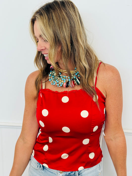 Cherry Satin Polka Dot Cami Top (Reg.)