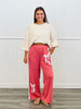 Salmon Pink Laser Cut Embroidered Bow Pants (Reg.)