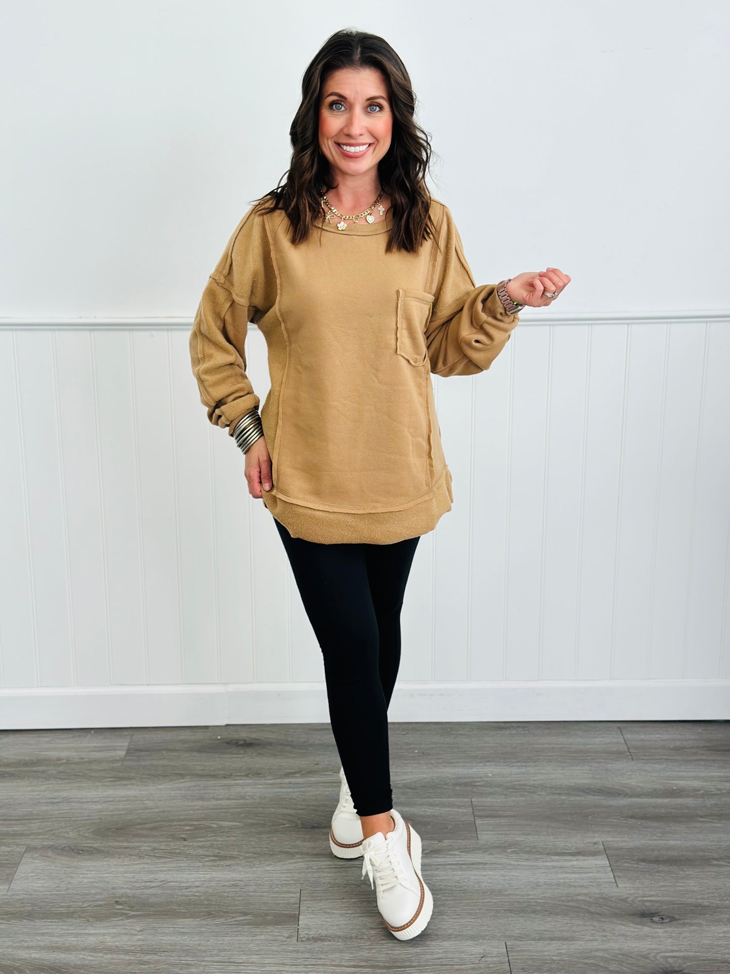 Oversized French Terry Knit Top ( Reg. and Plus) - 2 Colors