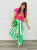 White/Kelly Green Bold Stripe Wide Leg Pants (Reg)