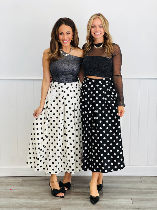 Polka Dot High Waist Midi Skirt (Reg & Plus)-2 Colors