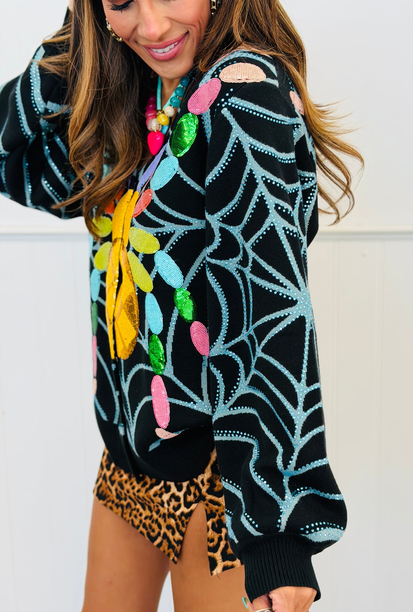Queen Of Sparkles Black Multi Spider on Web Cardigan (Reg. and Plus)