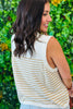 Queen Of Sparkles Ivory & Tan Striped Shell Tank (Reg. & Plus)