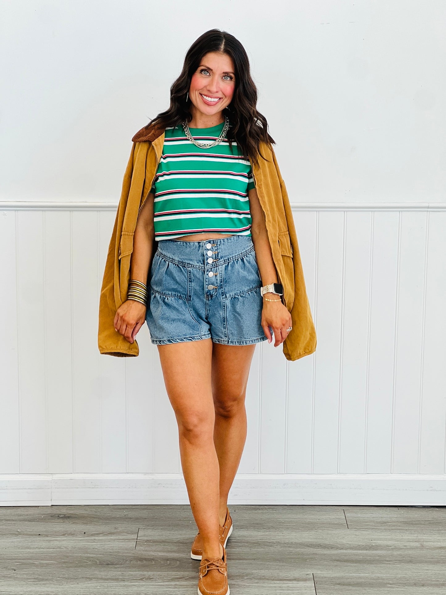 Short Sleeve Multi Stripe Knit Top (Reg.)-2 Colors
