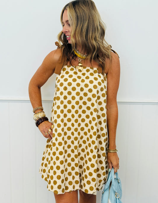 Camel Polka Dot Mini Dress (Reg & Plus)