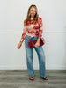 Floral Mesh Side Ruched LS Blouse (Reg. and Plus)