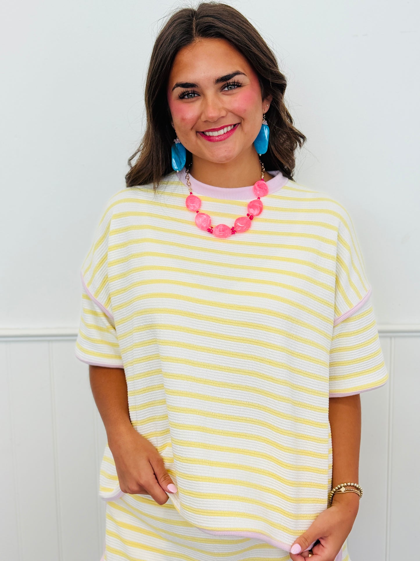 Striped Contrast Trim Boxy Top (Reg. and Plus) - 5 Colors