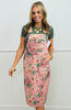 Pink Floral Print Overall Midi Dress (Reg & Plus)
