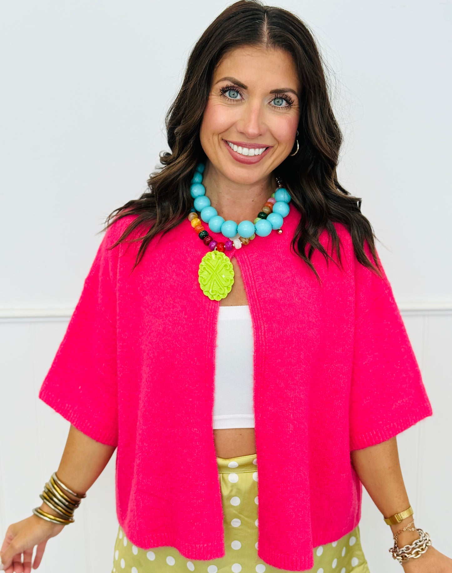 One Button Short Sleeve Cardigan (Reg.) - 3 Colors