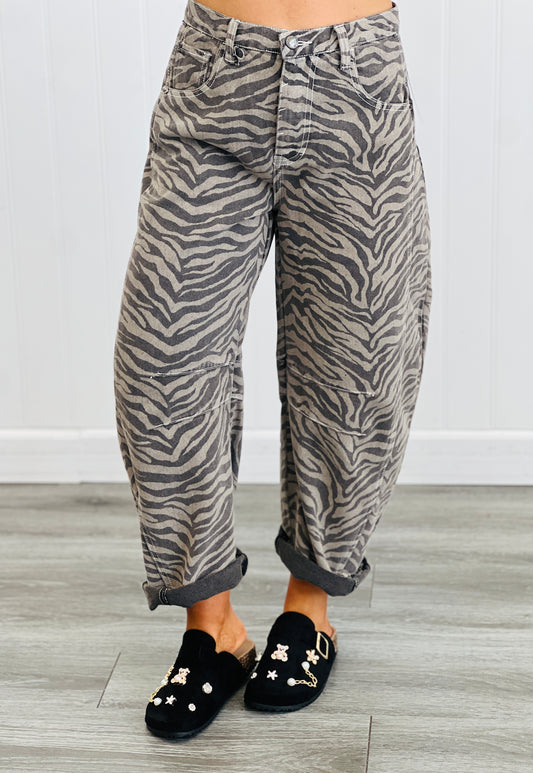 Mocha Zebra Print Barrel Jeans (Reg.)