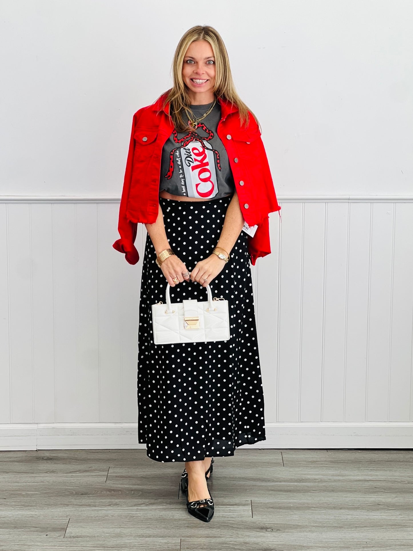 Black/Ivory Polka Dot Midi Skirt (Reg & Plus)