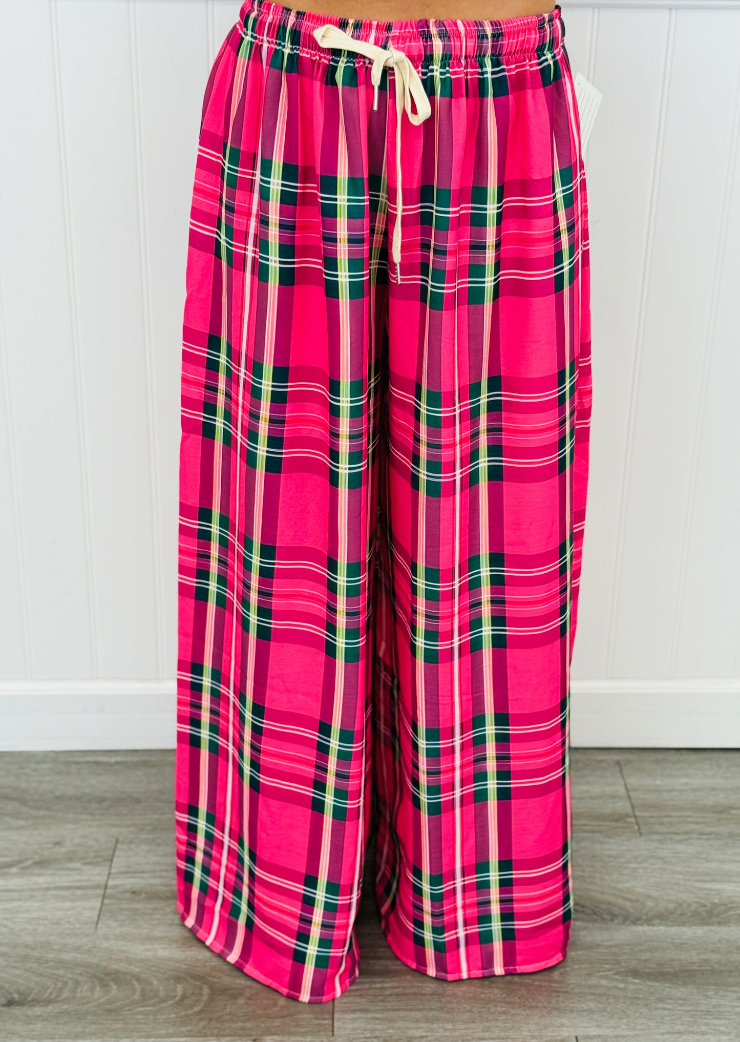 Pink Multi Plaid Palazzo Pants (One Size)