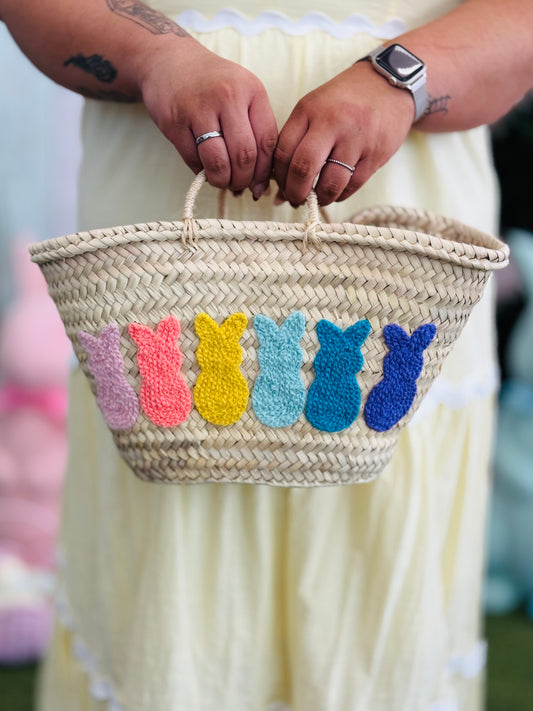 Pastel Rainbow Bunny Straw Bag