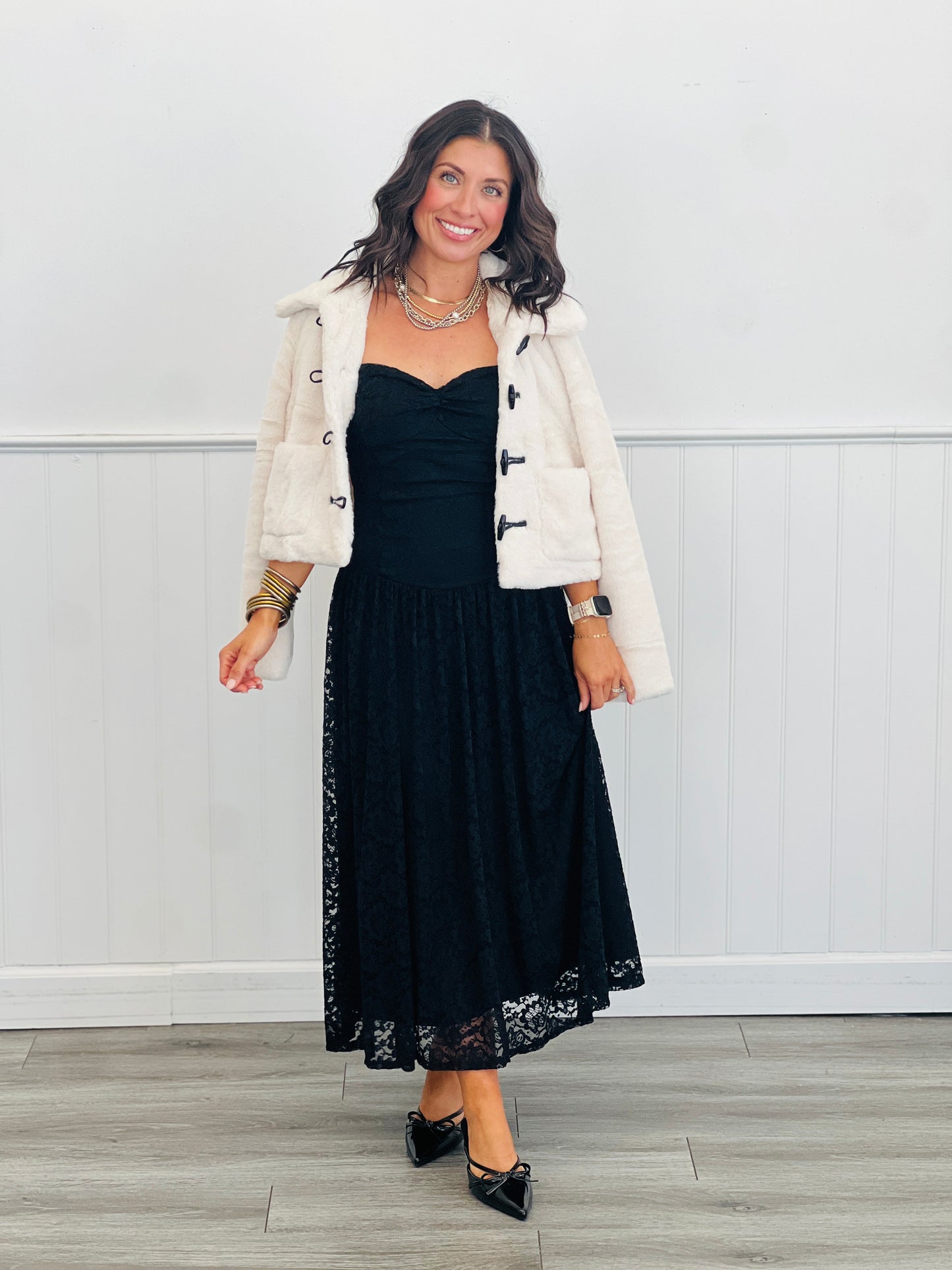 Black Lace Overlay Strappy Maxi Dress (Reg.)