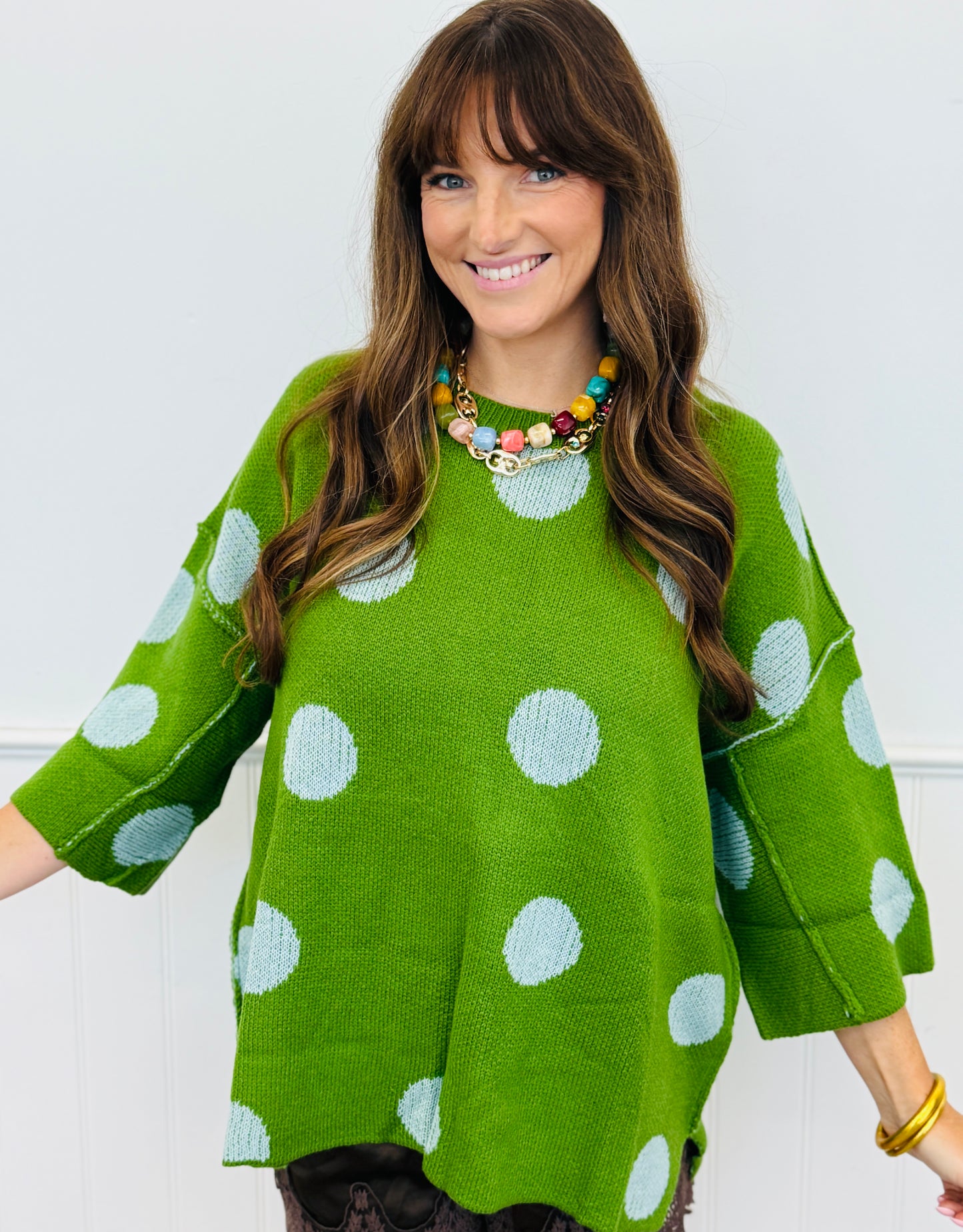 Polka Dot Patterned Sweater Top (Reg.) - 2 Colors