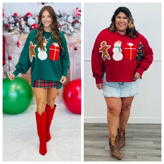 Corduroy Christmas Patch Sweatshirt (Reg.) - 2 Colors