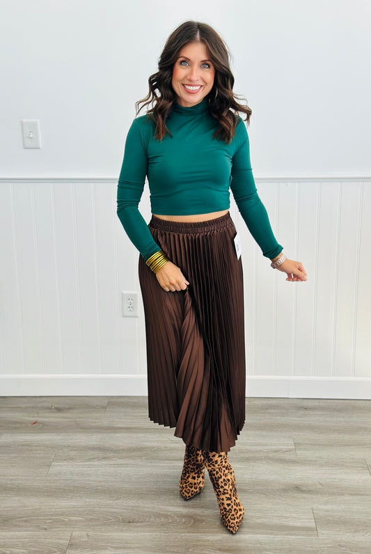 Brown Sunburst Pleated Midi Skirt (Reg & Plus)