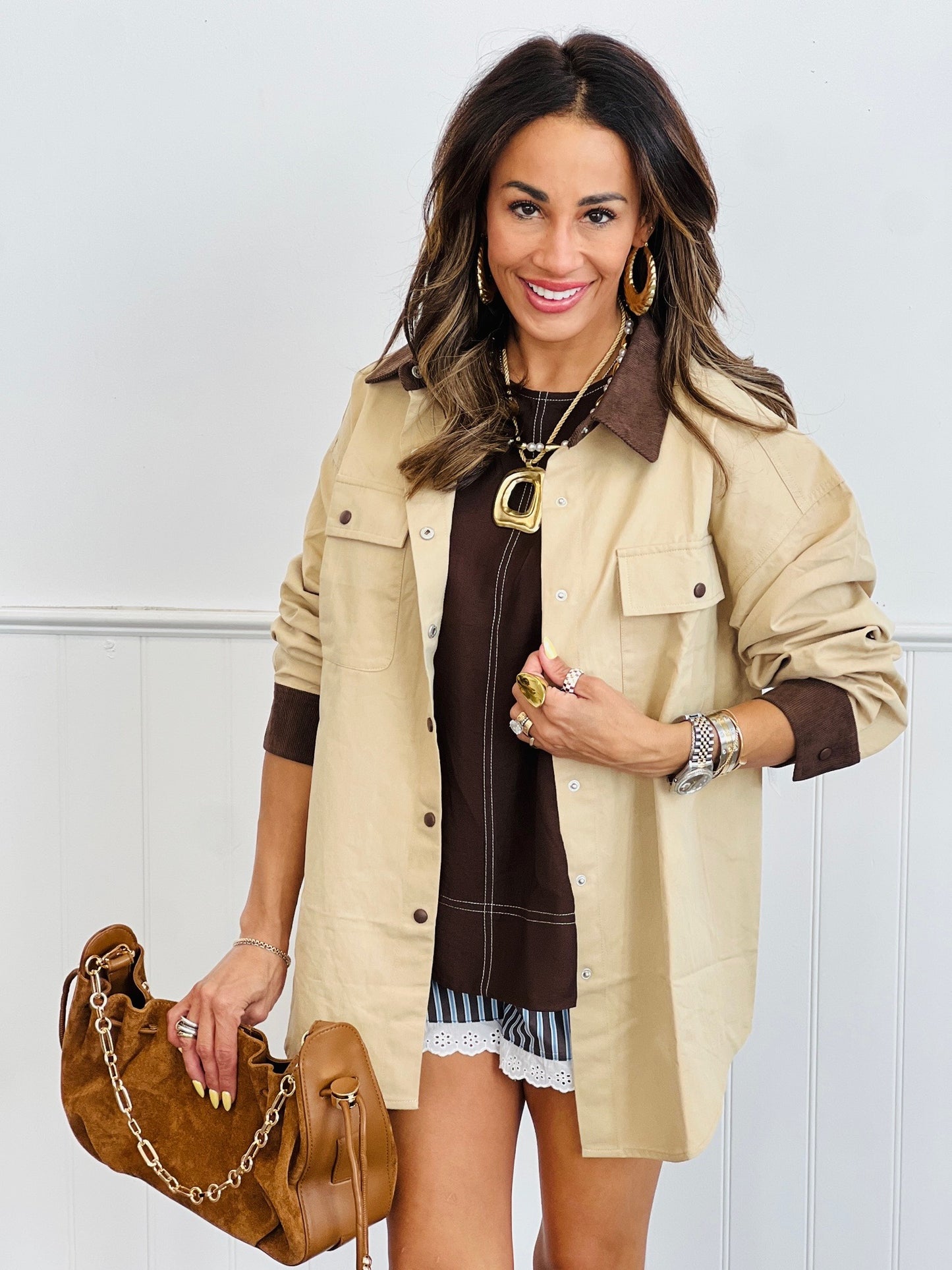 Contrast Button Down Shacket (Reg.) - 4 Colors