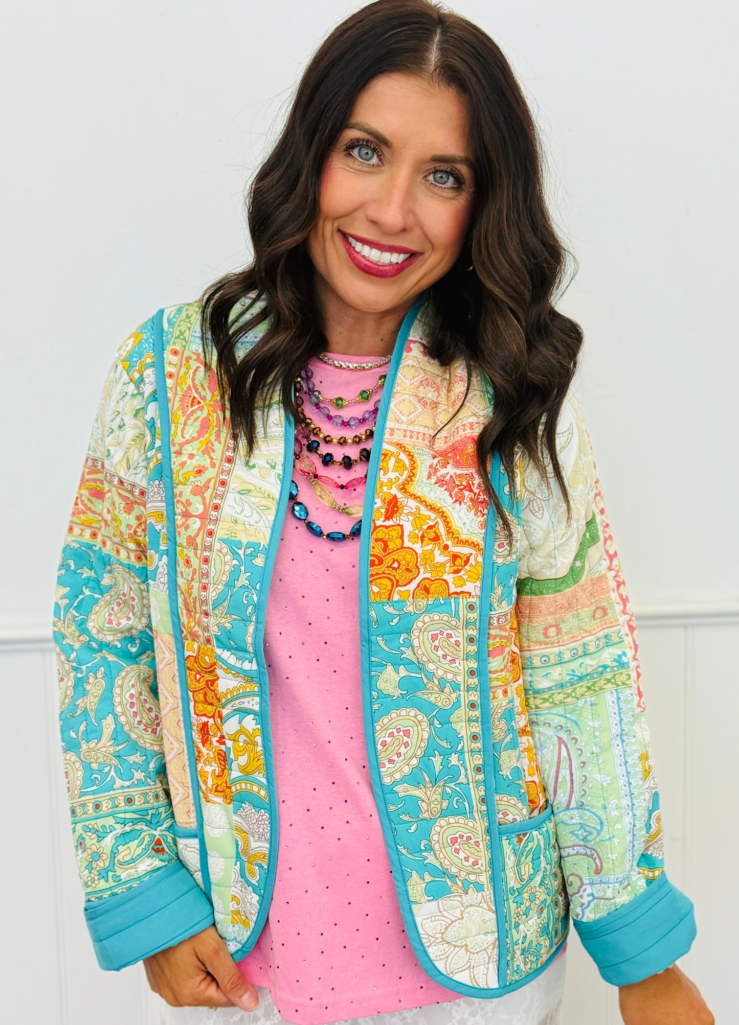 Turquoise Quilted Paisley Jacket (Reg & Plus)