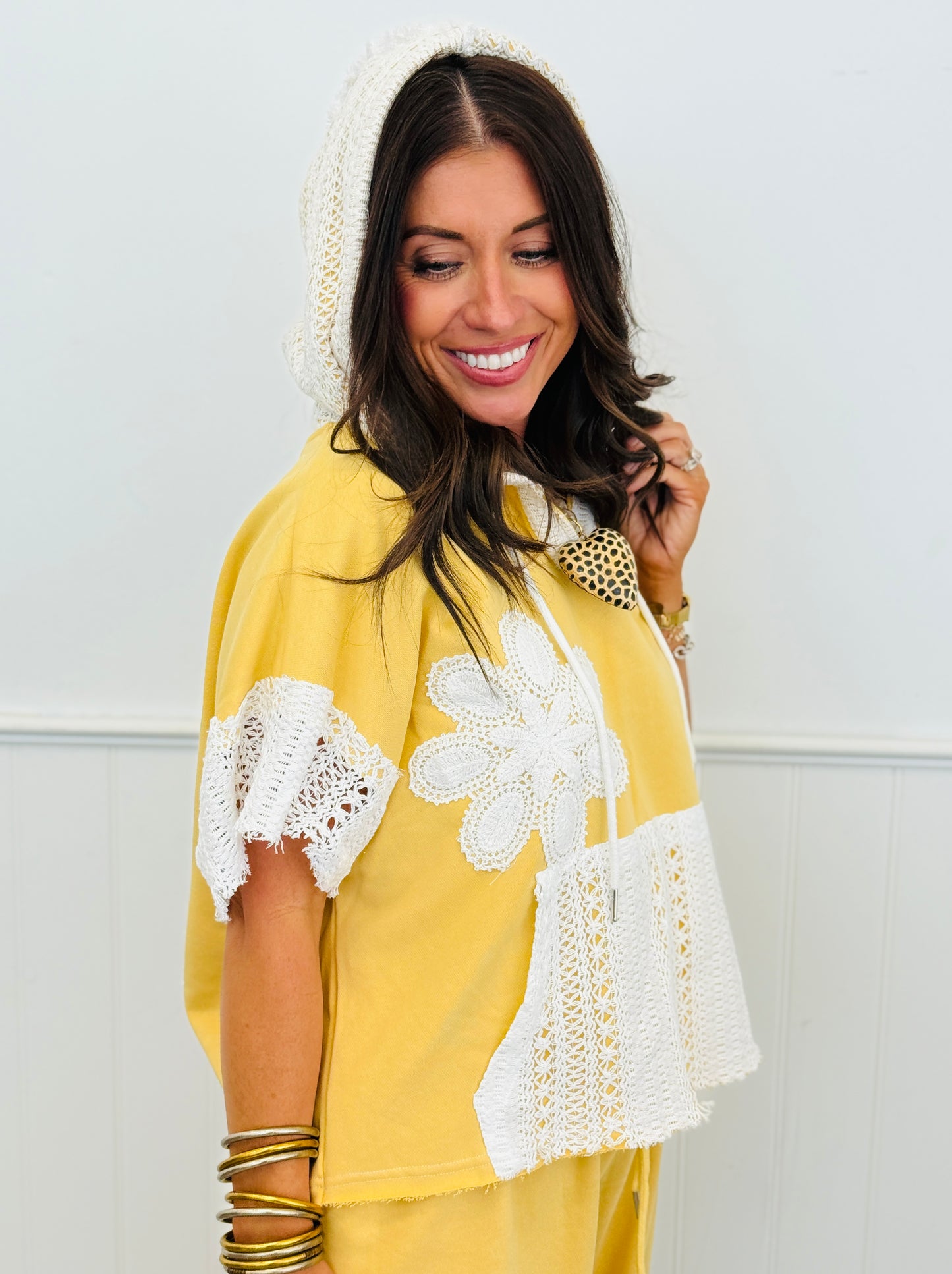 Butter Cream French Terry Lace Hoodie Top & Pants Set (Reg. & Plus)