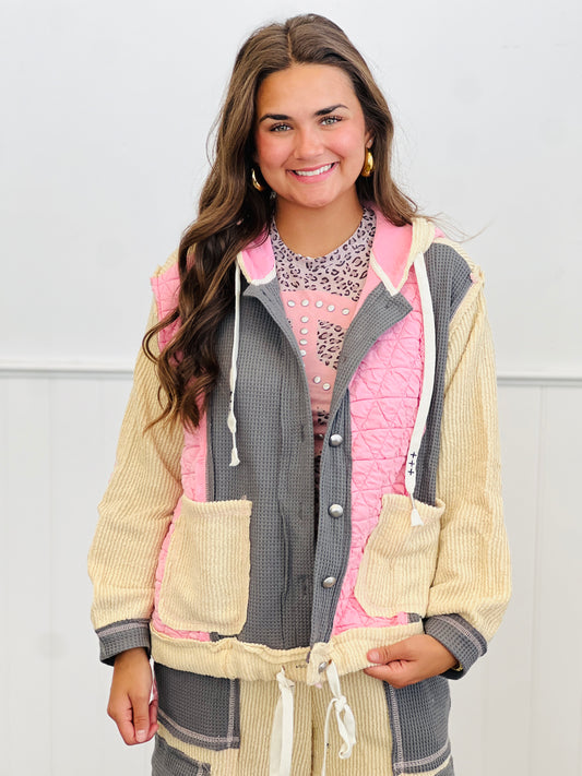 POL Candy Pink/Grey Multi Fabric Hooded Shacket (Reg.)
