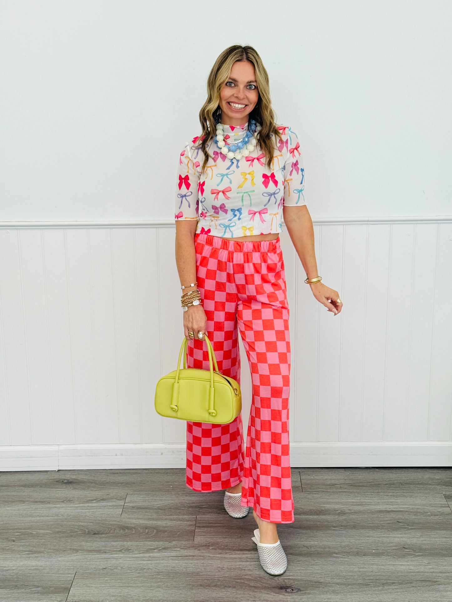 Kora Midnight Bow Neon Pastel Short Sleeve Mesh Top (Reg. and Plus)