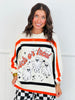 Queen Of Sparkles White, Black & Orange Stripe 'Trick or Treat' Sweater (Reg. and Plus)