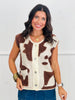 Cream/Brown Animal Button Up Sweater Vest (Reg.)