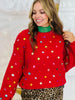 Red Jewels Embellished Long Sleeves Sweater Top (Reg. and Plus)