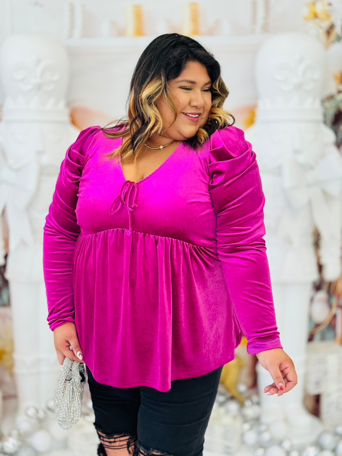 Velvet Puff Sleeve Top (Reg. and Plus) - 2 Colors