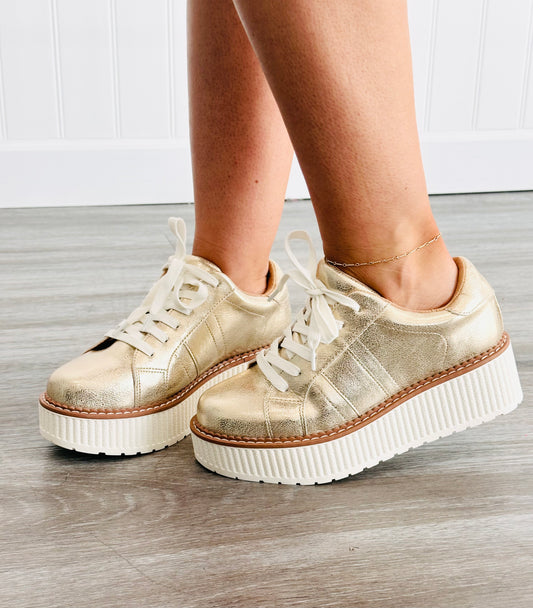 Gold Dramatic In Metallic Platform Sneakers