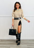 Mocha Striped Asymmetrical Split Knit Midi Dress (Reg & Plus)