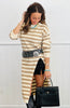 Mocha Striped Asymmetrical Split Knit Midi Dress (Reg & Plus)