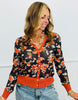 Navy/Brick Mesh Floral V-neck Lightweight Cardigan (Reg. and Plus)