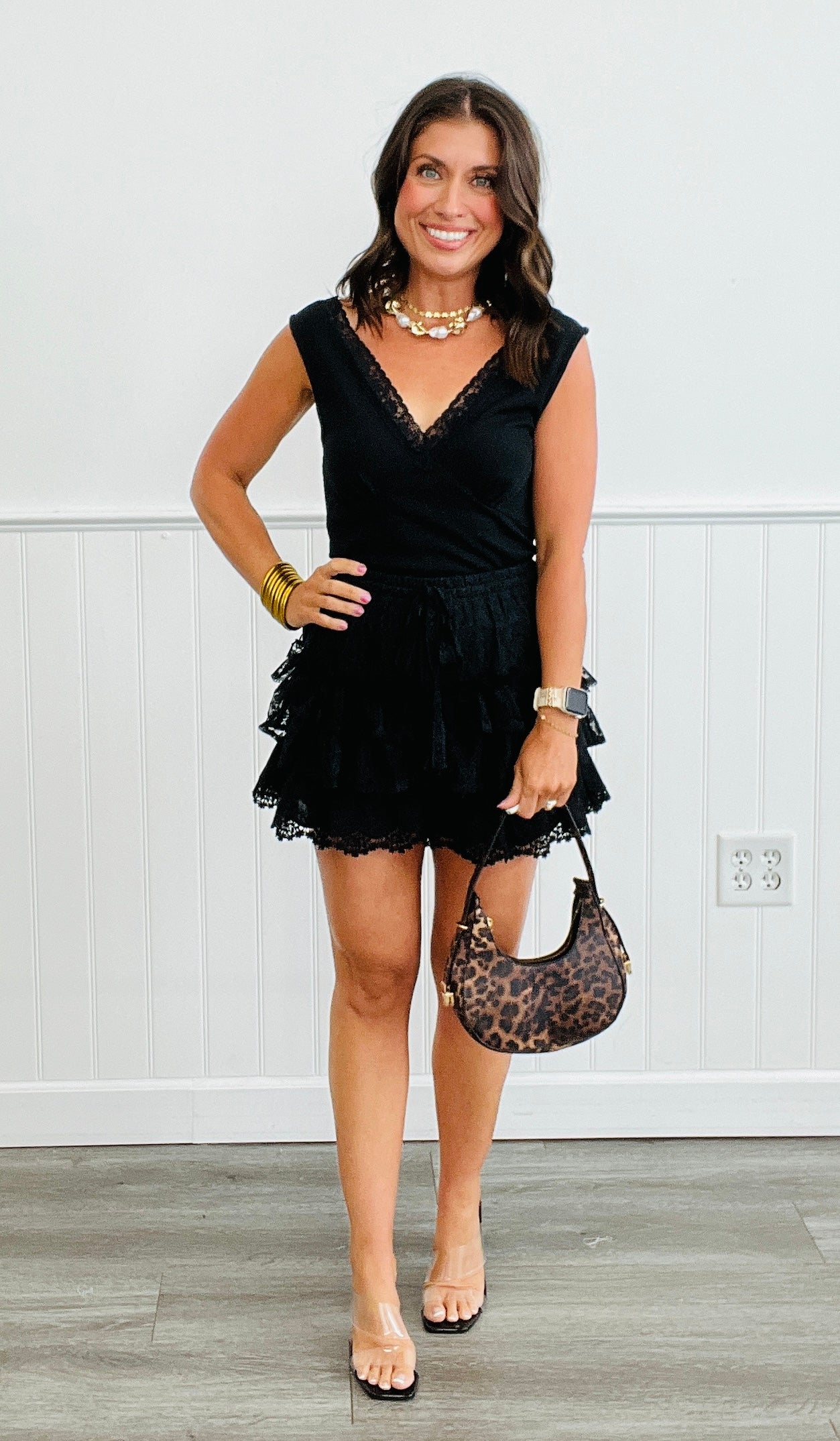 Black Vintage Lace Tiered Shorts (Reg.)