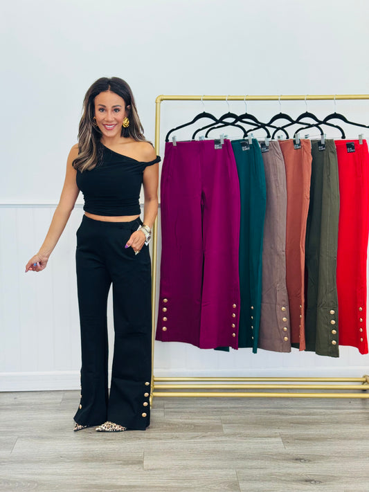 Dear Scarlett Magic Gold Button Wide Leg Pants (Reg. and Plus) - 7 Colors