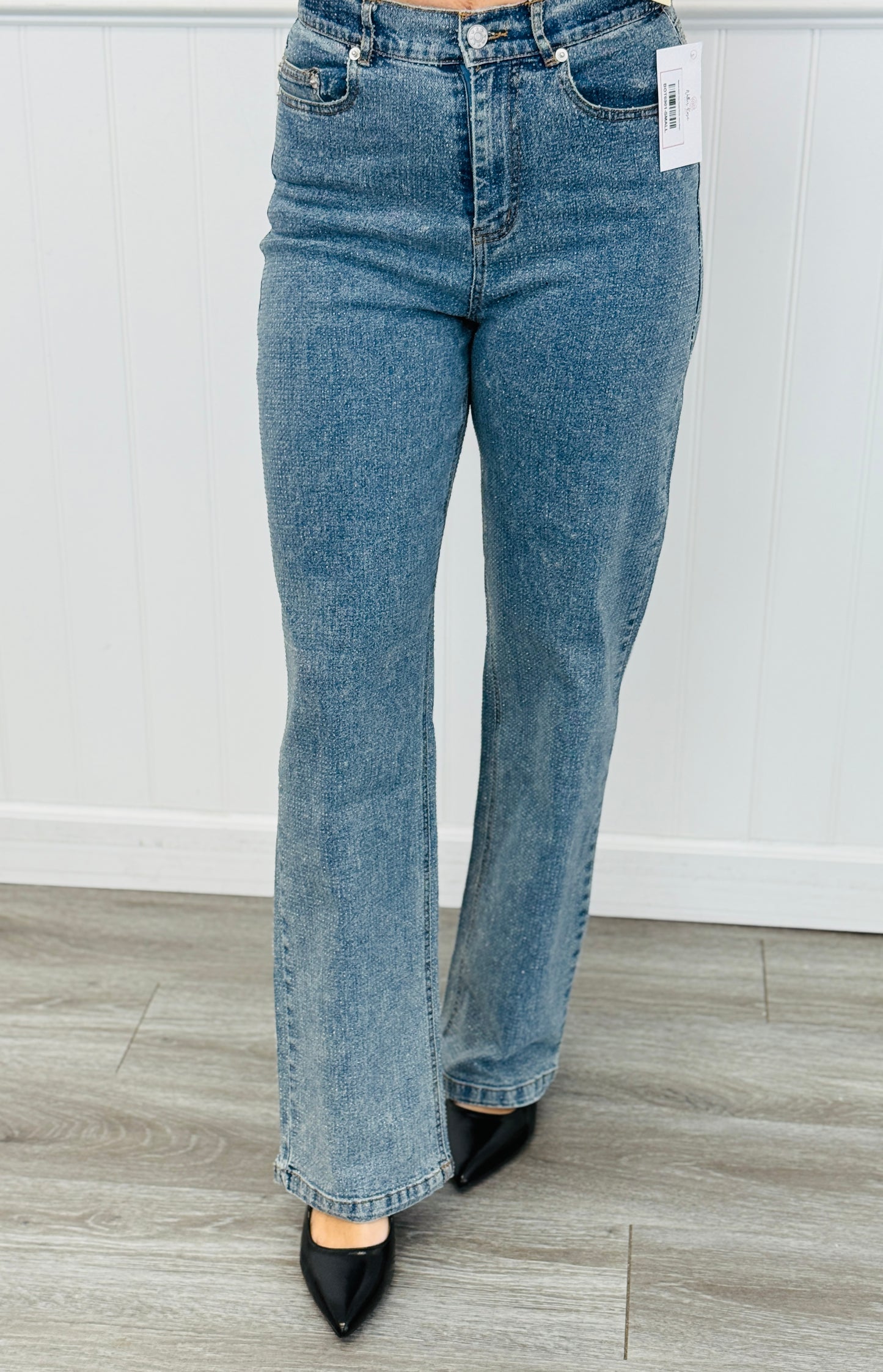 Medium Wash Clear Crystal Denim Jeans (Reg.)