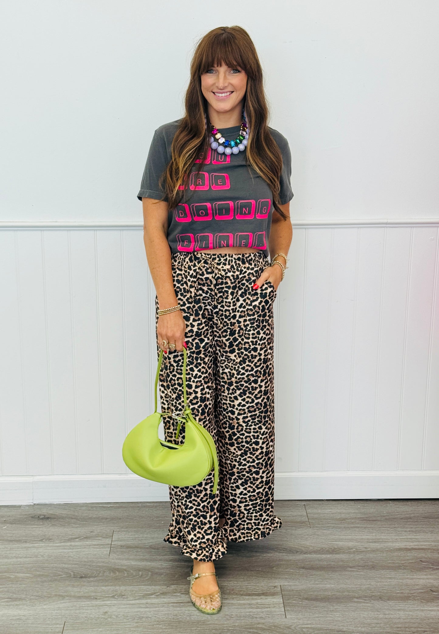 Leopard Print Ruffle Hem Pants (Reg. and Plus)