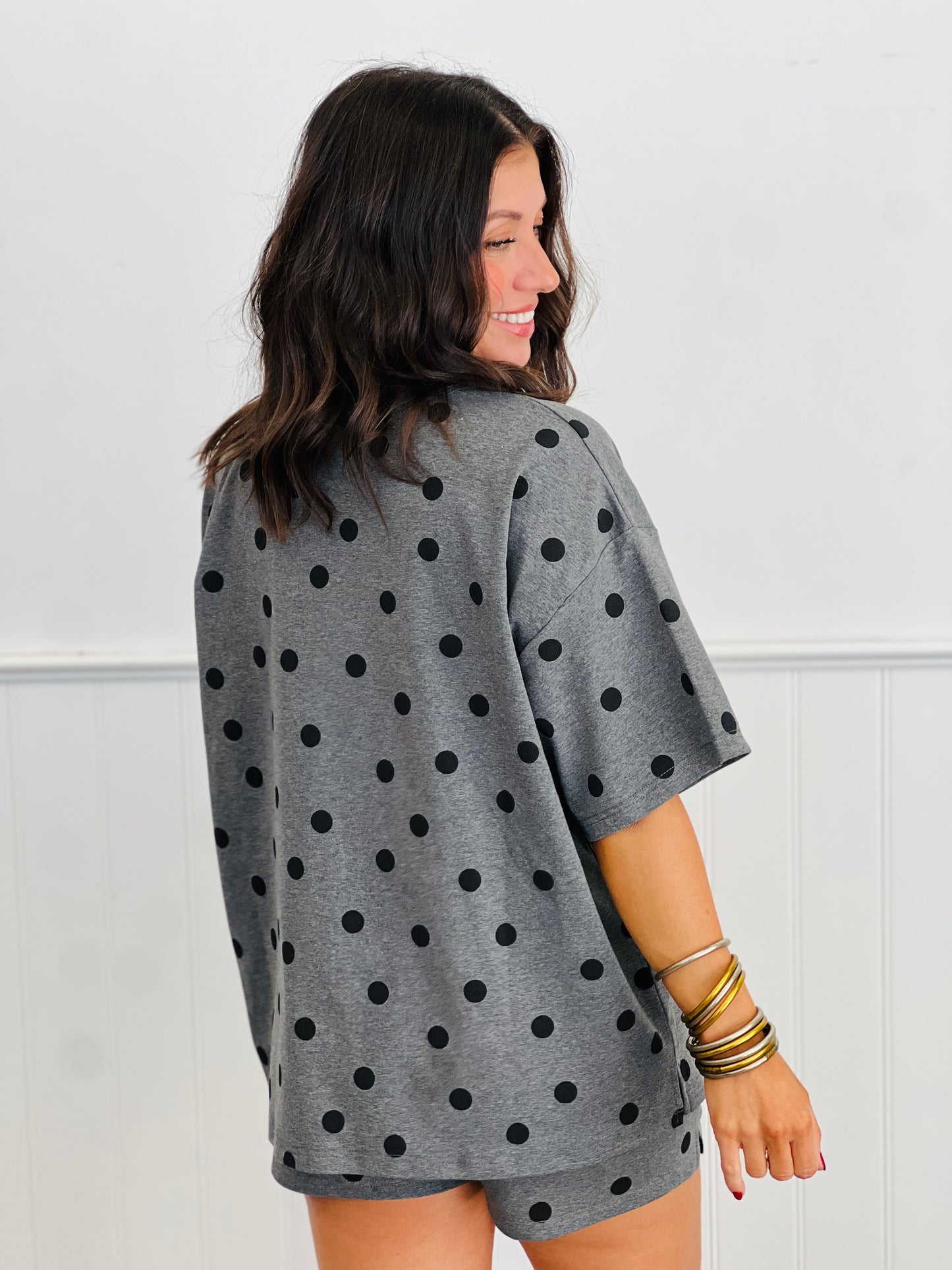 Oversized Polka Dot Short Sleeve Top (Reg.) - 2 Colors