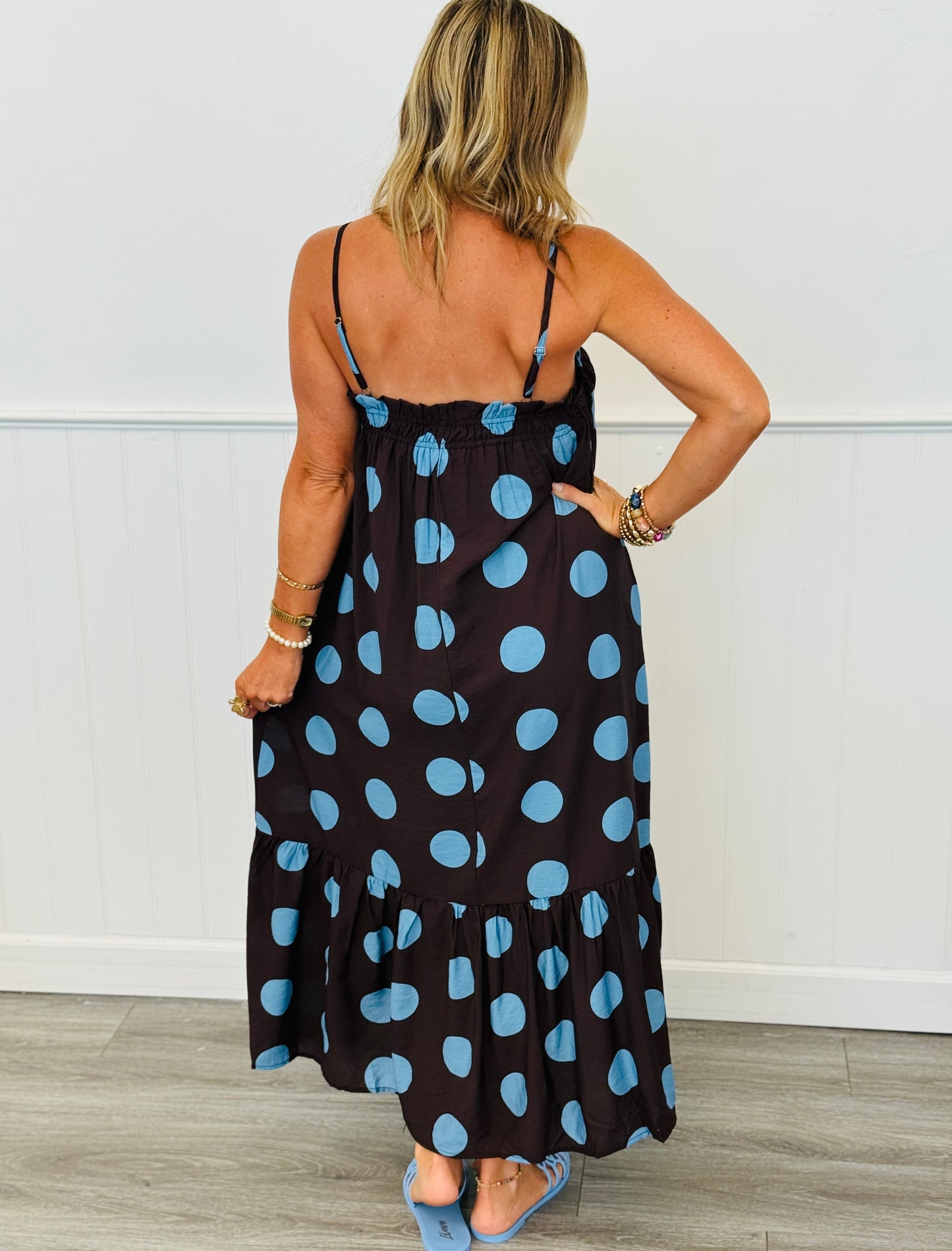 Dark Brown Polka Dot Strappy Midi Dress (Reg.)