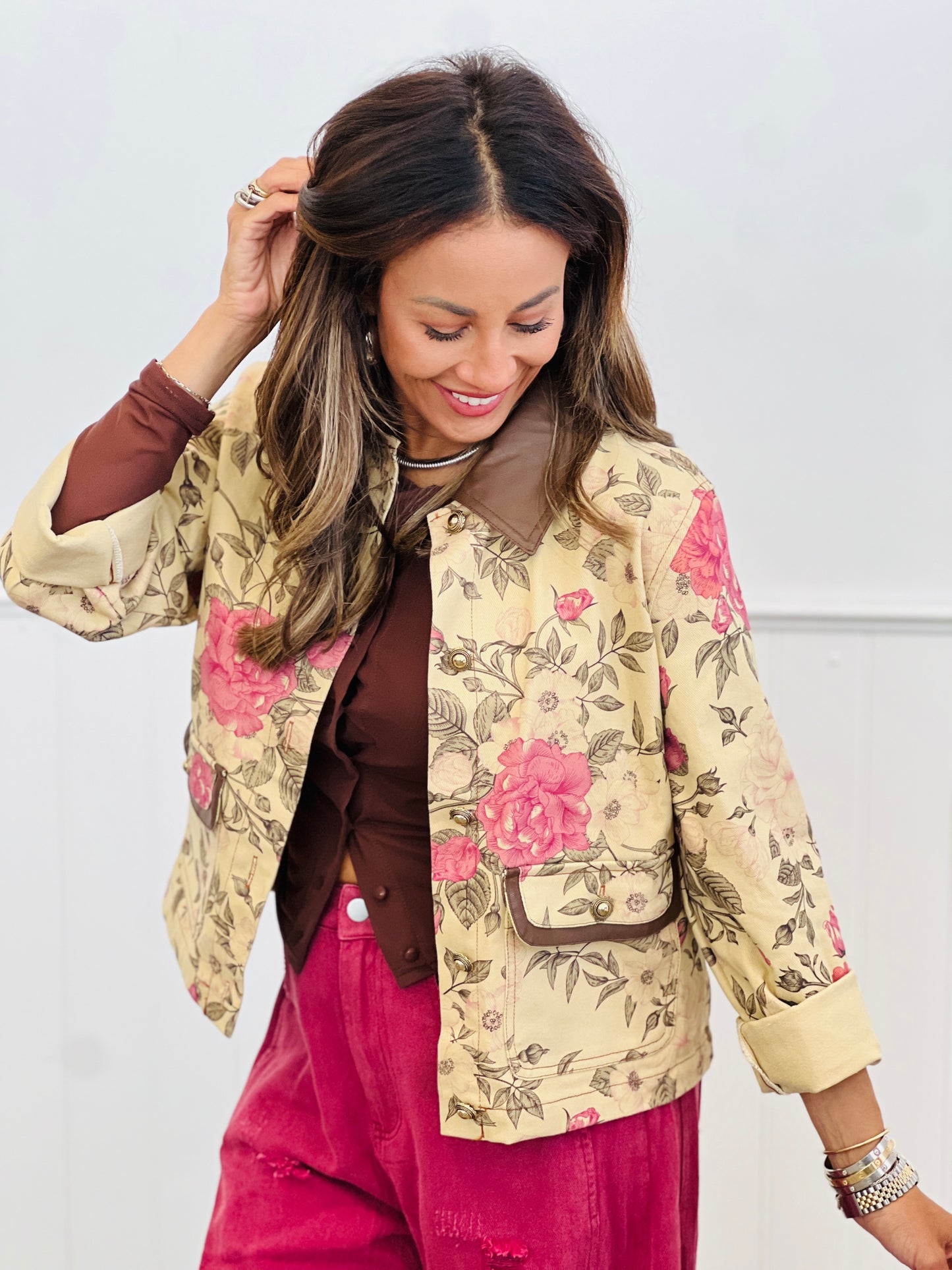 Tan Botanical Print Jacket (Reg.)