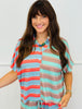 Mint Green Color Block Stripe Polo Top (Reg & Plus)
