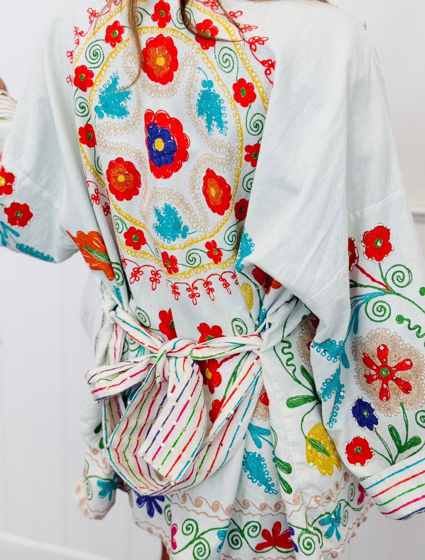 POL Natural Multi Embroidered Belted Cardigan (Reg.)