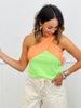 Lime/Orange Banded Cross Neck Top (Reg.)