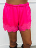Hot Pink Lace Hem Satin Shorts (Reg.)