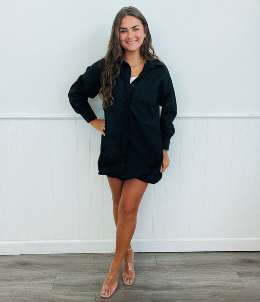 Black Bubble Breeze Mini Shirt Dress (Reg.)